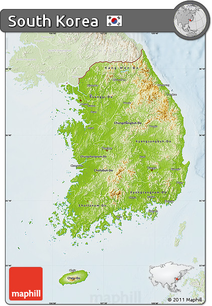 Physical Map of South Korea, lighten