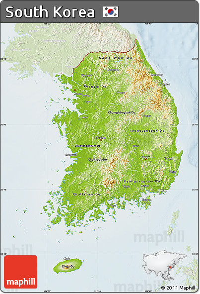 Physical Map of South Korea, lighten