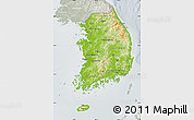 Physical Map of South Korea, lighten, semi-desaturated