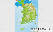 Physical Map of South Korea, political outside