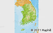 Physical Map of South Korea, political shades outside