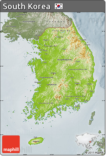 Physical Map of South Korea, semi-desaturated