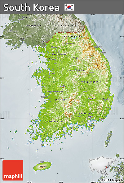 Physical Map of South Korea, semi-desaturated