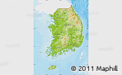 Physical Map of South Korea, single color outside, bathymetry sea, shaded relief sea