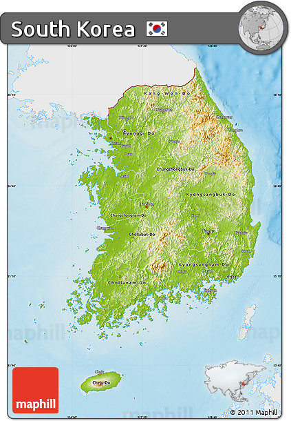 Physical Map of South Korea, single color outside