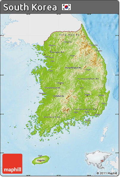 Physical Map of South Korea, single color outside