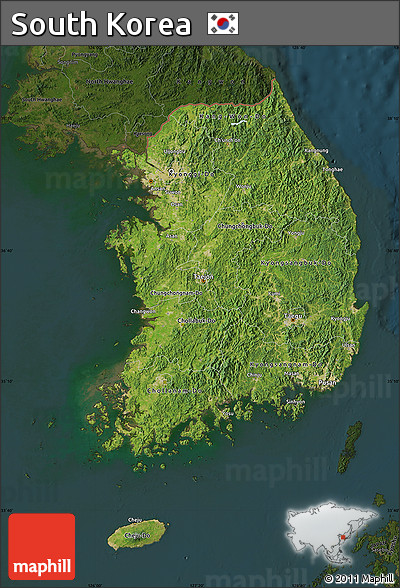 Satellite Map of South Korea, darken