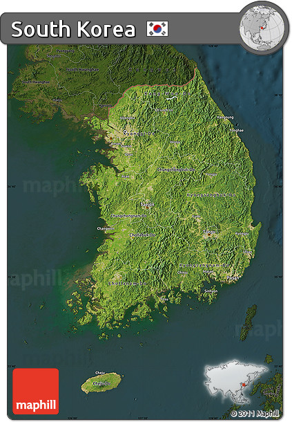 Satellite Map of South Korea, darken