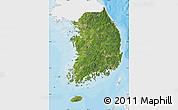 Satellite Map of South Korea, single color outside, bathymetry sea, shaded relief sea