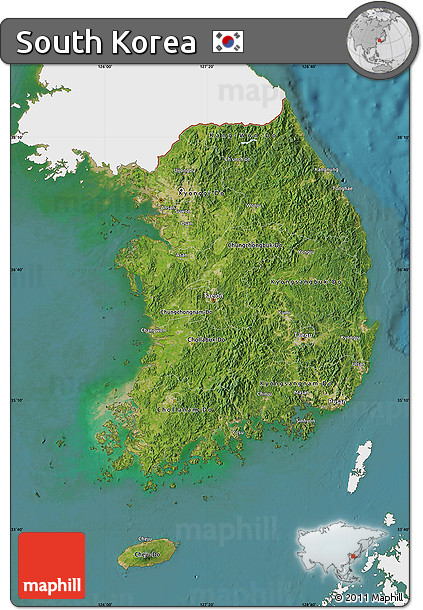 Satellite Map of South Korea, single color outside