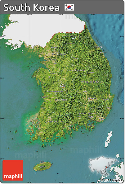Satellite Map of South Korea, single color outside