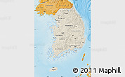 Shaded Relief Map of South Korea, political shades outside, shaded relief sea