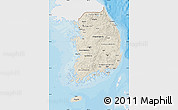 Shaded Relief Map of South Korea, single color outside, bathymetry sea, shaded relief sea