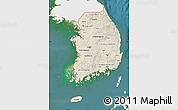 Shaded Relief Map of South Korea, single color outside, satellite sea