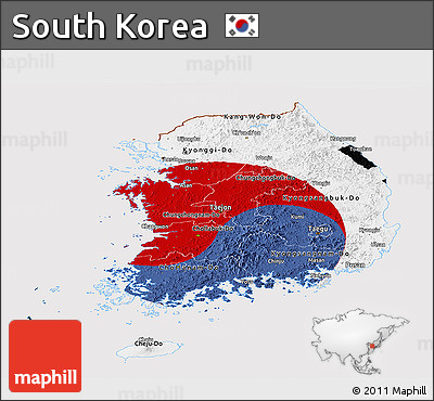Flag Panoramic Map of South Korea, flag centered