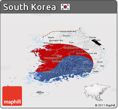 Flag Panoramic Map of South Korea, flag centered