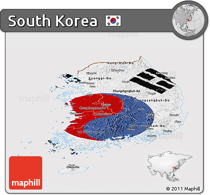 Flag Panoramic Map of South Korea, flag rotated