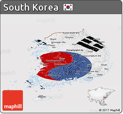 Flag Panoramic Map of South Korea, flag rotated