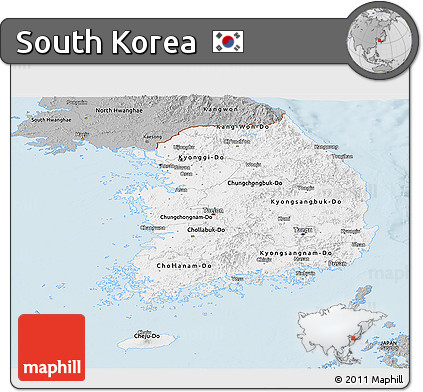 Gray Panoramic Map of South Korea
