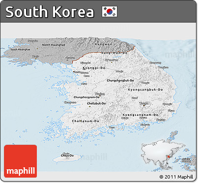Gray Panoramic Map of South Korea