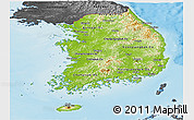 Physical Panoramic Map of South Korea, darken, desaturated, land only