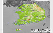 Physical Panoramic Map of South Korea, darken, desaturated