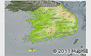 Physical Panoramic Map of South Korea, darken, semi-desaturated