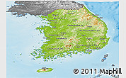 Physical Panoramic Map of South Korea, desaturated, land only