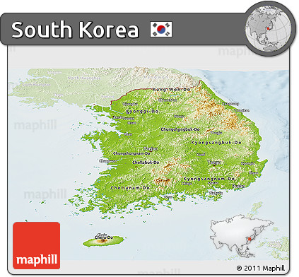 Physical Panoramic Map of South Korea, lighten