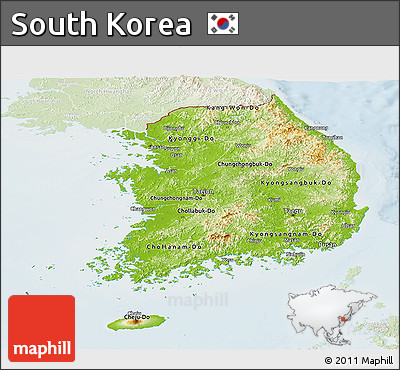 Physical Panoramic Map of South Korea, lighten