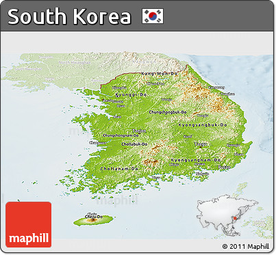 Physical Panoramic Map of South Korea, lighten