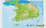Physical Panoramic Map of South Korea, political outside
