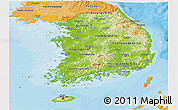 Physical Panoramic Map of South Korea, political shades outside