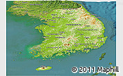 Physical Panoramic Map of South Korea, satellite outside