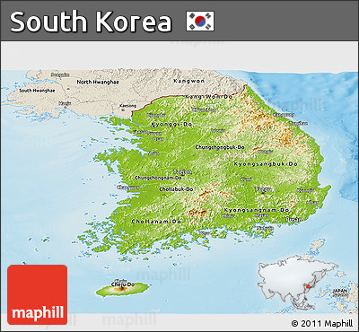 Physical Panoramic Map of South Korea, shaded relief outside