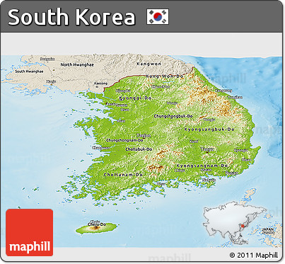 Physical Panoramic Map of South Korea, shaded relief outside