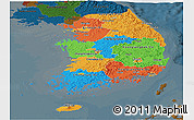 Political Panoramic Map of South Korea, darken