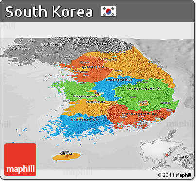 Political Panoramic Map of South Korea, desaturated