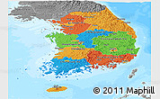 Political Panoramic Map of South Korea, desaturated, land only