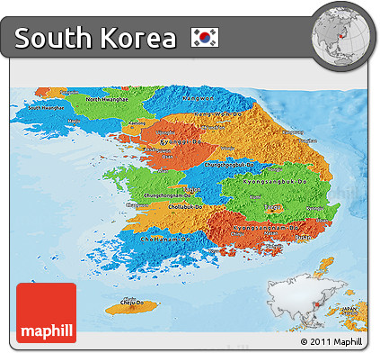 Political Panoramic Map of South Korea