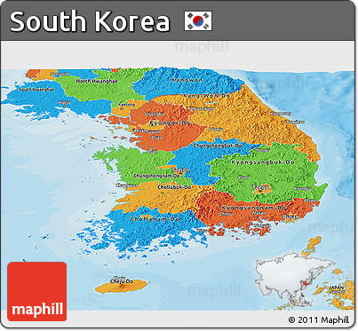 Political Panoramic Map of South Korea