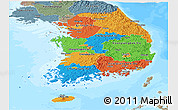 Political Panoramic Map of South Korea, semi-desaturated, land only