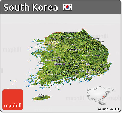 Satellite Panoramic Map of South Korea, cropped outside