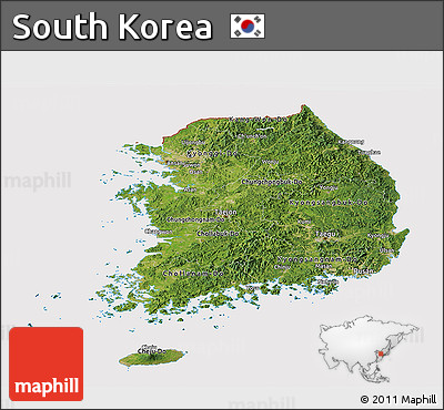 Satellite Panoramic Map of South Korea, cropped outside