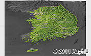 Satellite Panoramic Map of South Korea, darken, desaturated