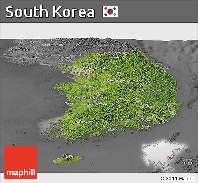 Satellite Panoramic Map of South Korea, desaturated