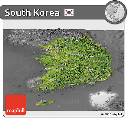 Satellite Panoramic Map of South Korea, desaturated