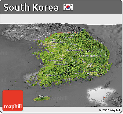Satellite Panoramic Map of South Korea, desaturated