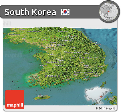 Satellite Panoramic Map of South Korea