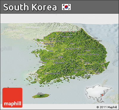 Satellite Panoramic Map of South Korea, lighten